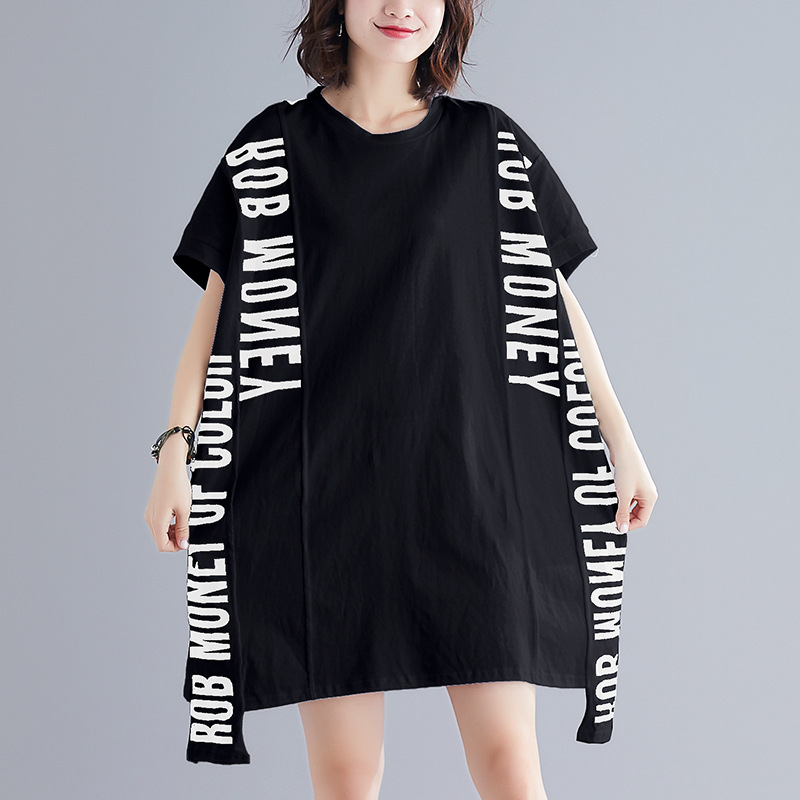 Title 6, Letter Print Bat Midi Dress On Both Sides