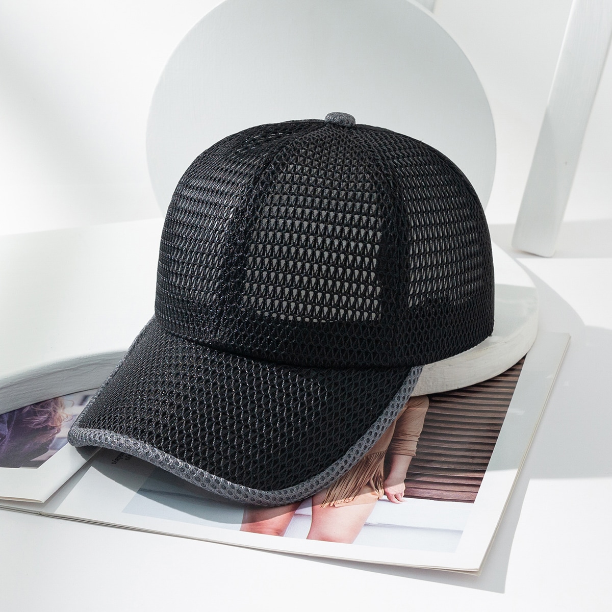 Men's And Women's Universal Solid-color Quick-drying Multi-hole Breathable Simple And Versatile Style Bow-brim Baseball Cap Suitable For Outdoor Sports And Travel