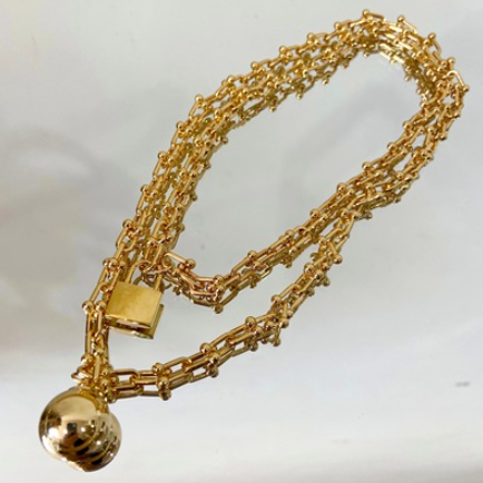 Double Chain Horseshoe Ball Lock Necklace