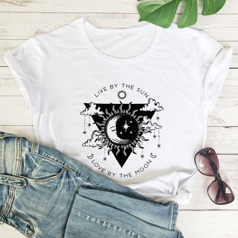 Ladies Fashion Sun Moon Print T-Shirt Top