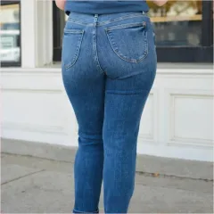 Women's Fashionable Simple High-grinding Elastic Plus Size Jeans - Dark Blue Regular - View 1