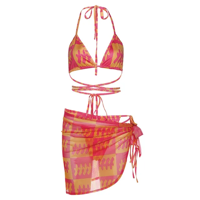 Ladies Fashion Lace Up Print Bikini Yellow - Shop at LoveMi