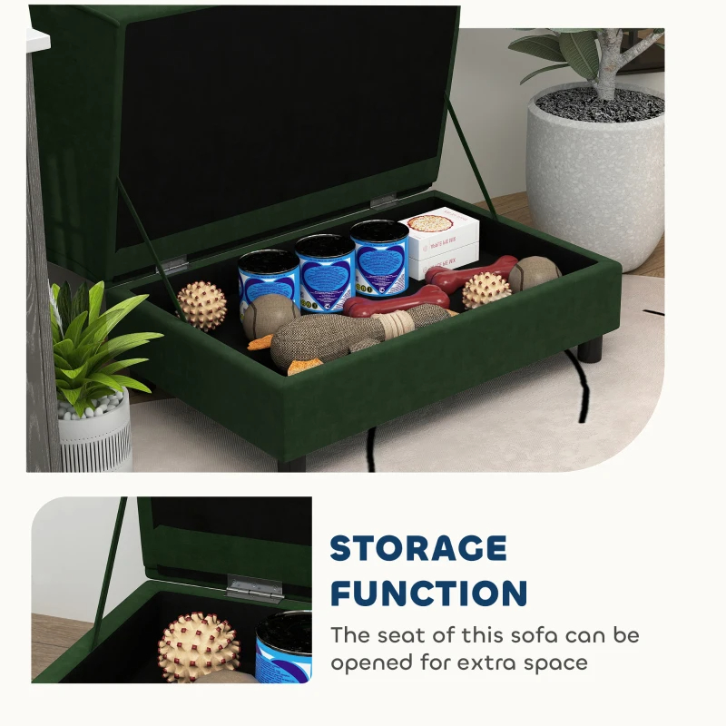 PawHut Pet Sofa Bed Couch With Storage, Pet Sofa For Cats And Small Dogs, Green