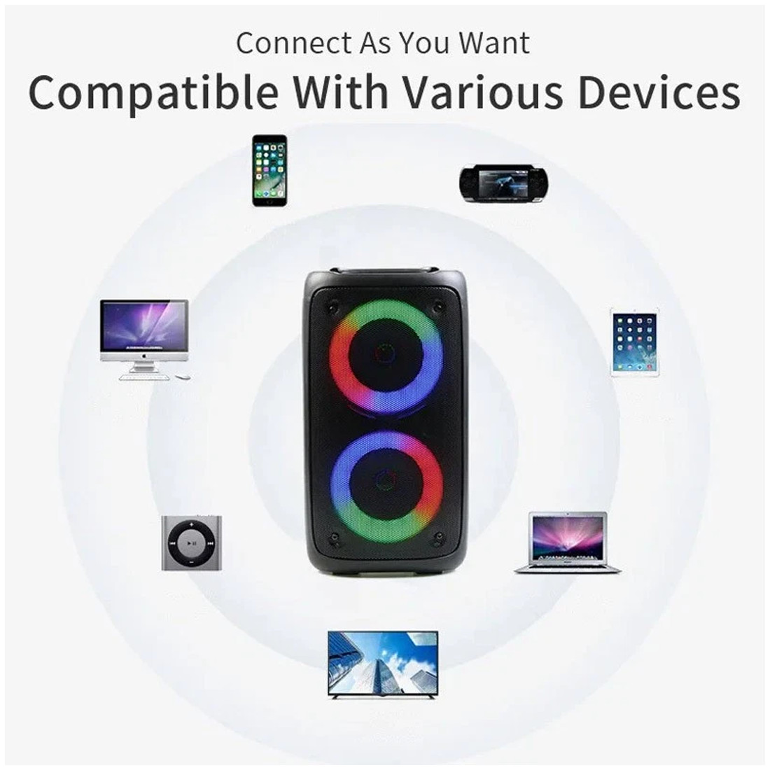 Portable Bluetooth Speaker Sub Woofer Heavy Bass Sound System Party & Mic — image 2