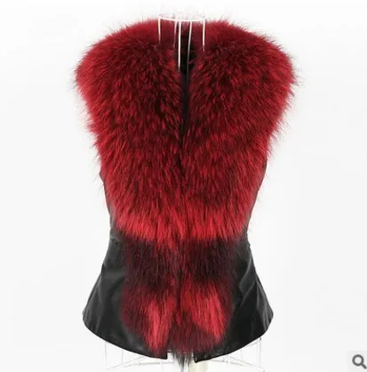 Faux Fur Vest And Fur Coat Short Raccoon Fur Collar Vest Red Wine - Shop at LoveMi