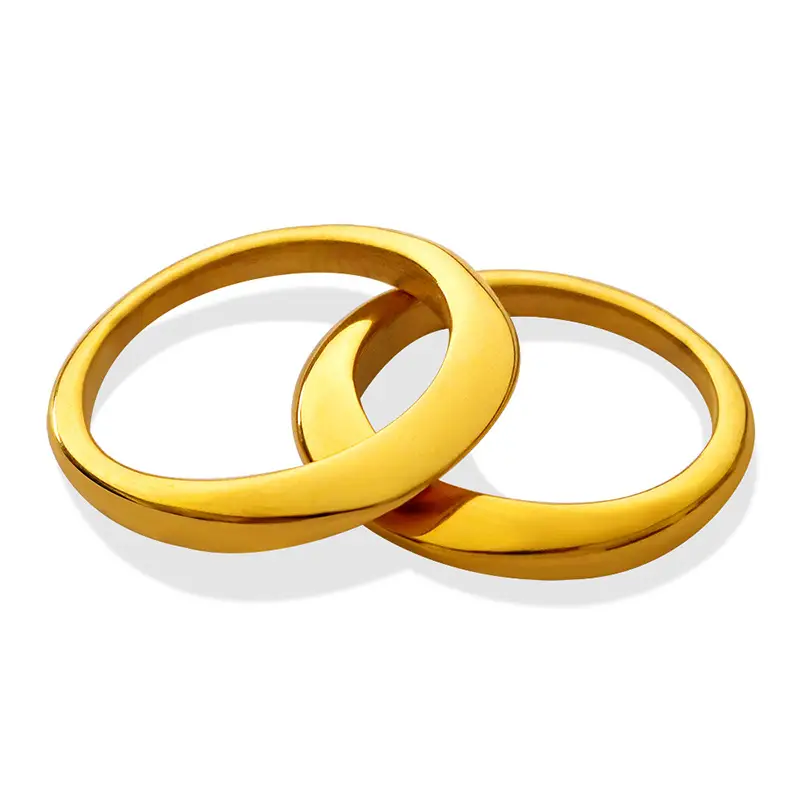 Women's Fashion Titanium Steel Gold-plated Faceted Plain Ring