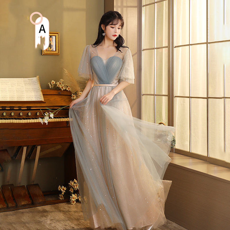 Women's Elegant Sister Group Girlfriends Long Bridesmaid Dress Blue Pink - Shop at LoveMi