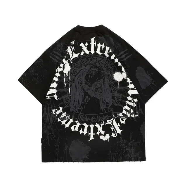 Washed And Old Printed American Retro National Tide Hip hop High Street Hip hop Top Black - Shop at LoveMi