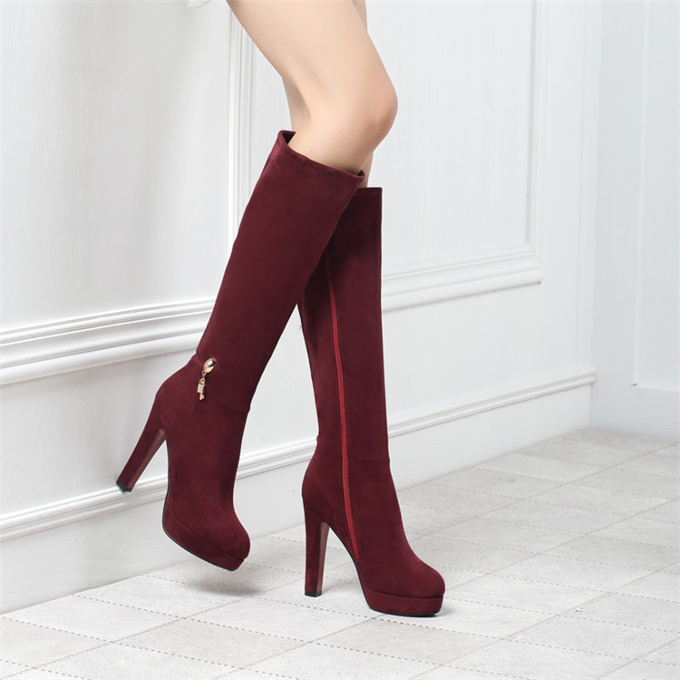 Title 5, Block Heel Zip Solid Suede Tall Boots