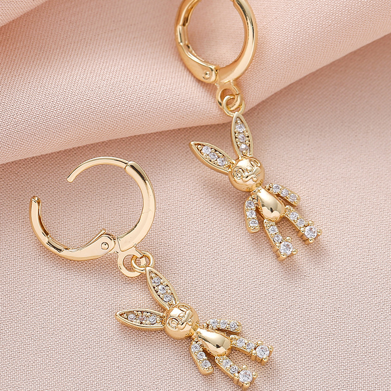 Bear Rabbit Ear Buckle Temperament Sweet Personality Zircon Earrings