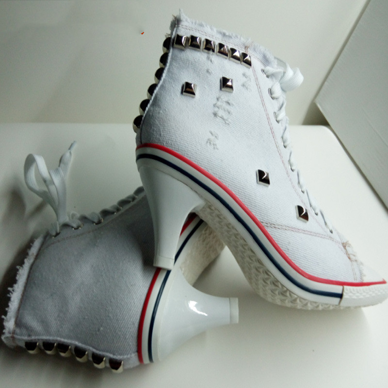 Round Toe Women's Shoes Denim High Heels