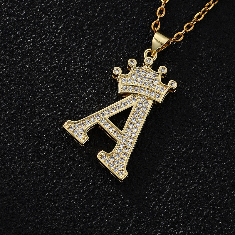 Stainless Steel Chain Zircon Alphabet Pendant Jewelry