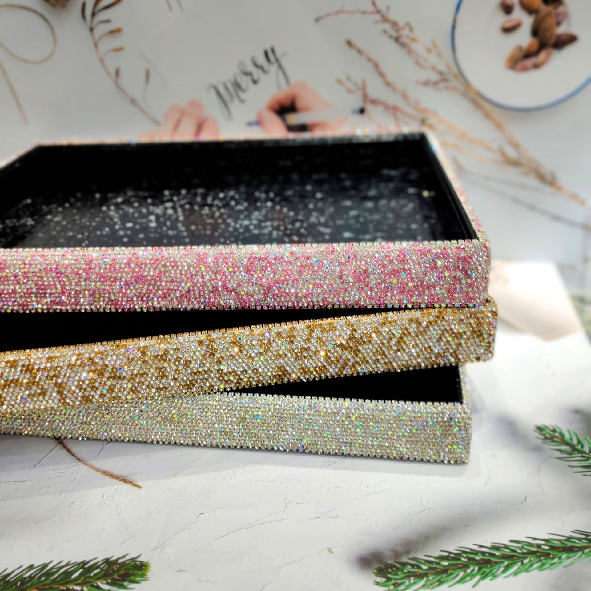 Diamond Encrusted Rhinestone Desktop Storage Tray - 7