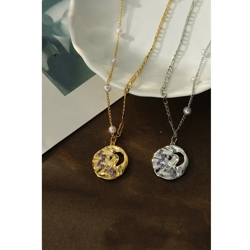 Pearl Necklace Women's Round Brand Inlaid Zircon Pendant Chain