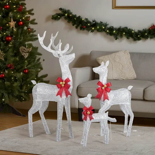 3-Piece Lighted Christmas Reindeer Family Set Outdoor Decorations, Weather Proof Sparkling Deer Family… image 4