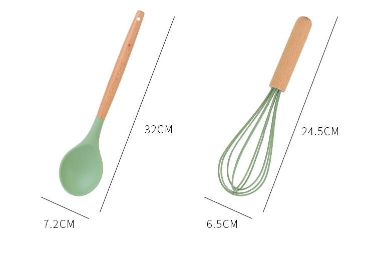 Title 14, 14-piece Silicone Kitchenware With Wooden Handle