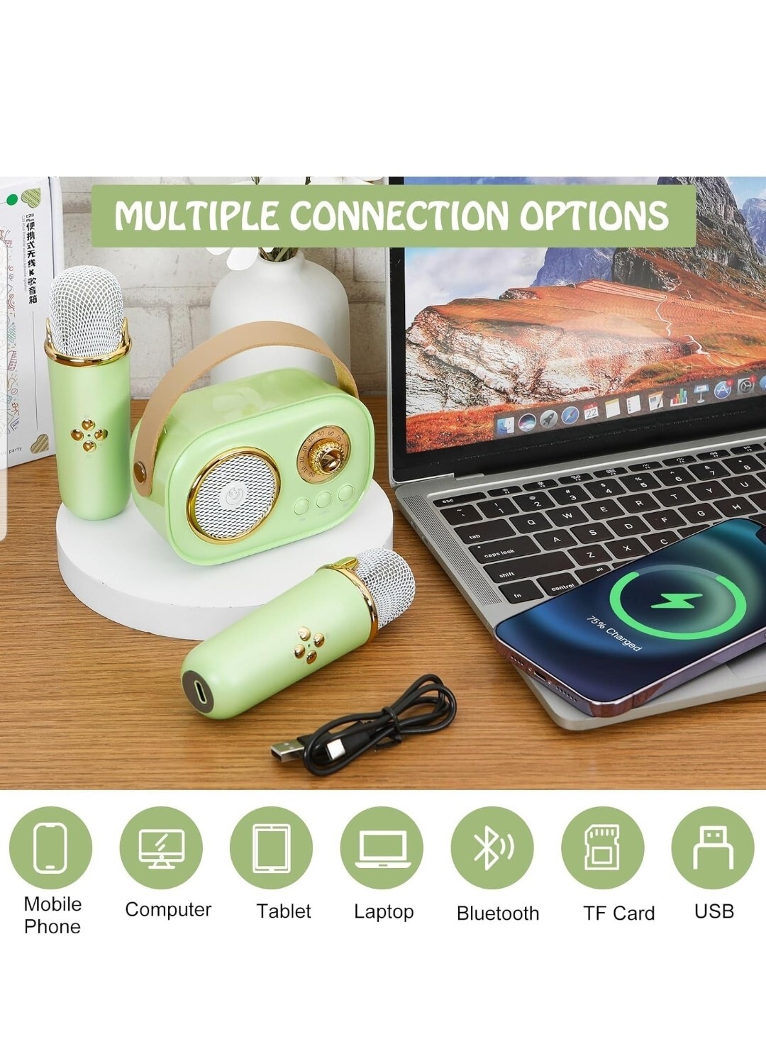 Kids Karaoke Machine, Karaoke Toys For Kids & Adults With 2 Microphones Green