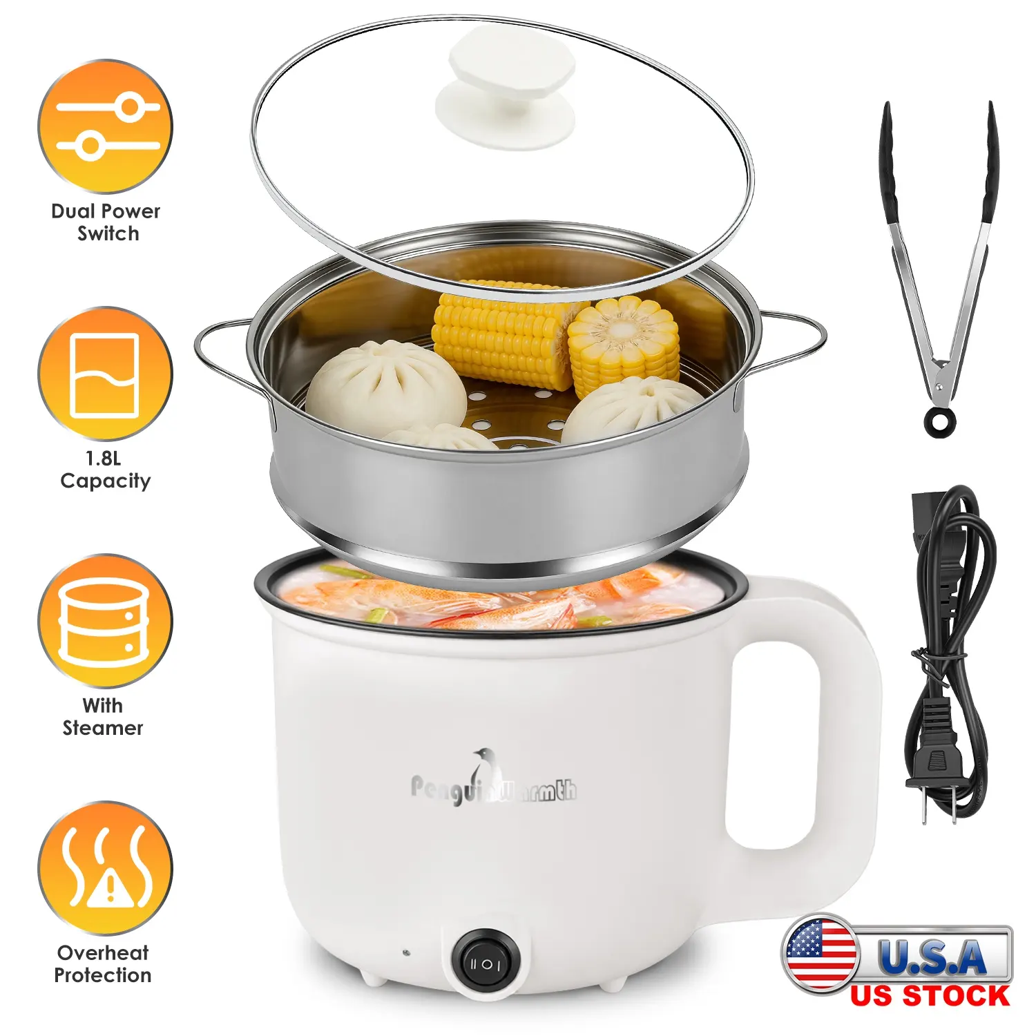 Electric Hot Pot With Steamer 1.8L Mini