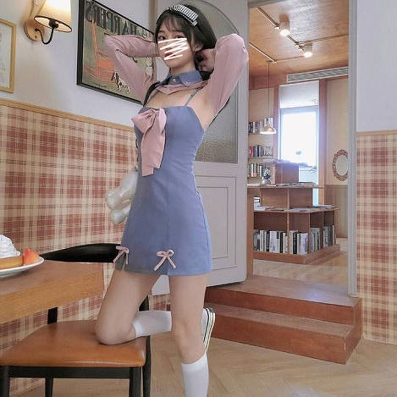 Fake Two-piece Bow Spring Sweet And Simple Casual Girl Short Skirt