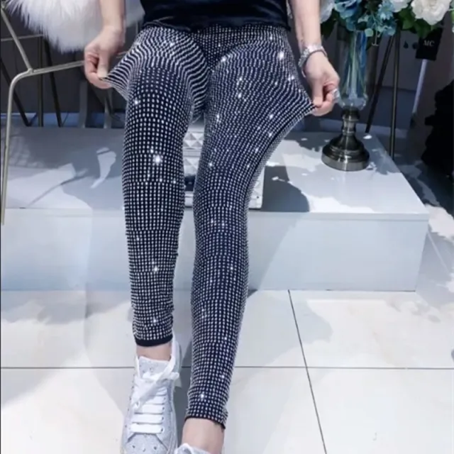 Stylish And Simple Heavy Industry Slim Hot Diamond Trousers Silver - Shop at LoveMi