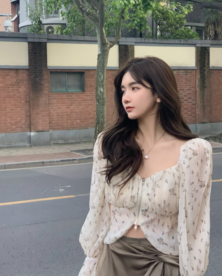 French Floral Chiffon Shirt Jacket Women