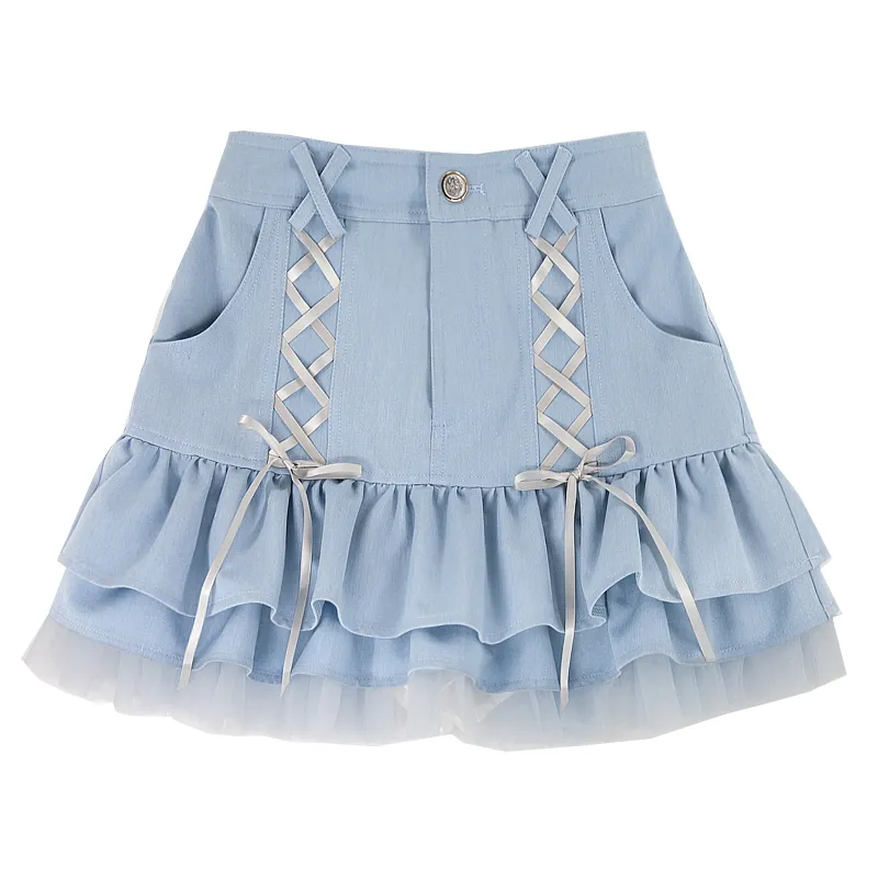 Women's High Waist Denim Skirt - Light Blue