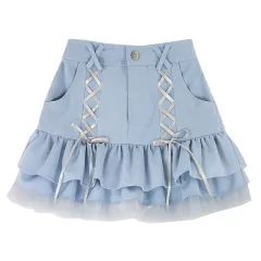 Women's High Waist Denim Skirt - Light Blue - View 1