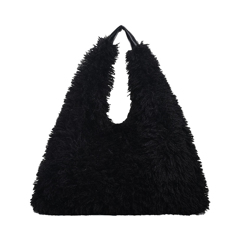 New Autumn And Ainter Plush Handbags Large capacity Shoulder Armpit Bag Cute Fashion Luxury Designer Tote Bags For Women Trend Black - Shop at LoveMi