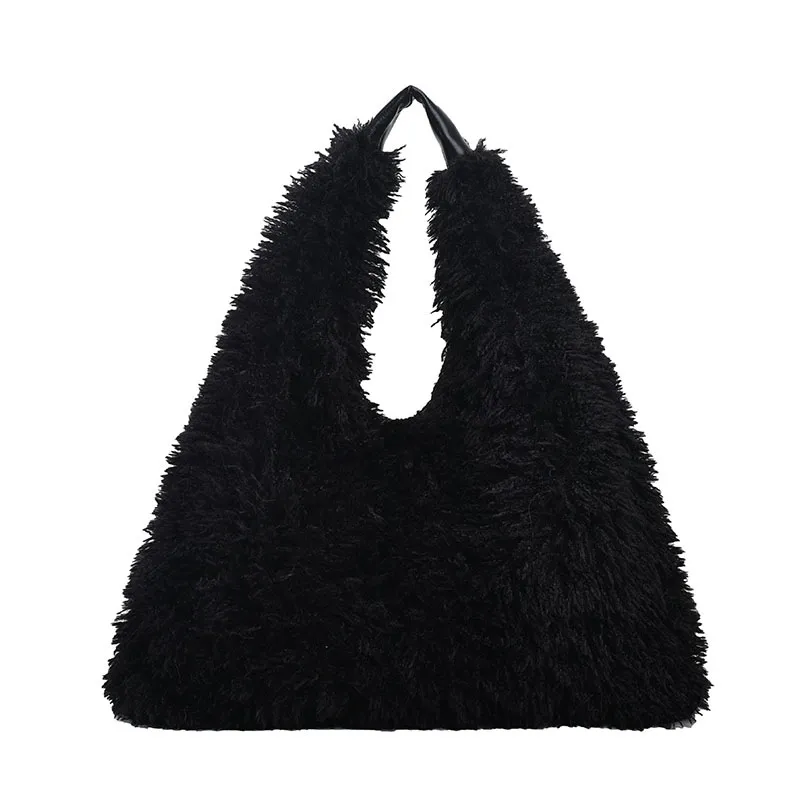 New Autumn And Ainter Plush Handbags Large-capacity Shoulder Armpit Bag Cute Fashion Luxury Designer Tote Bags For Women Trend - Black