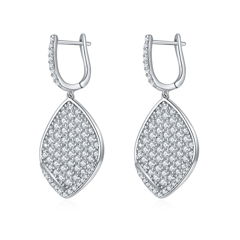 Platinum Leaf Teardrop Moissanite Dangle Earrings