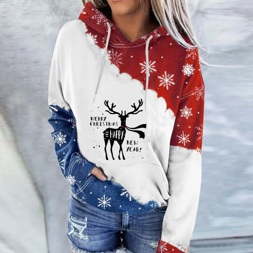 Snowman Print Crew Neck Hoodie Long Sleeve Sweatshirt - Photo Color-E-Xl