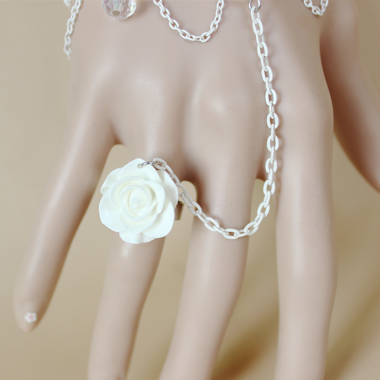 Fashion Accessories White Lace Crystal Women's Wrist Bracelet Ring One Hand Jewelry