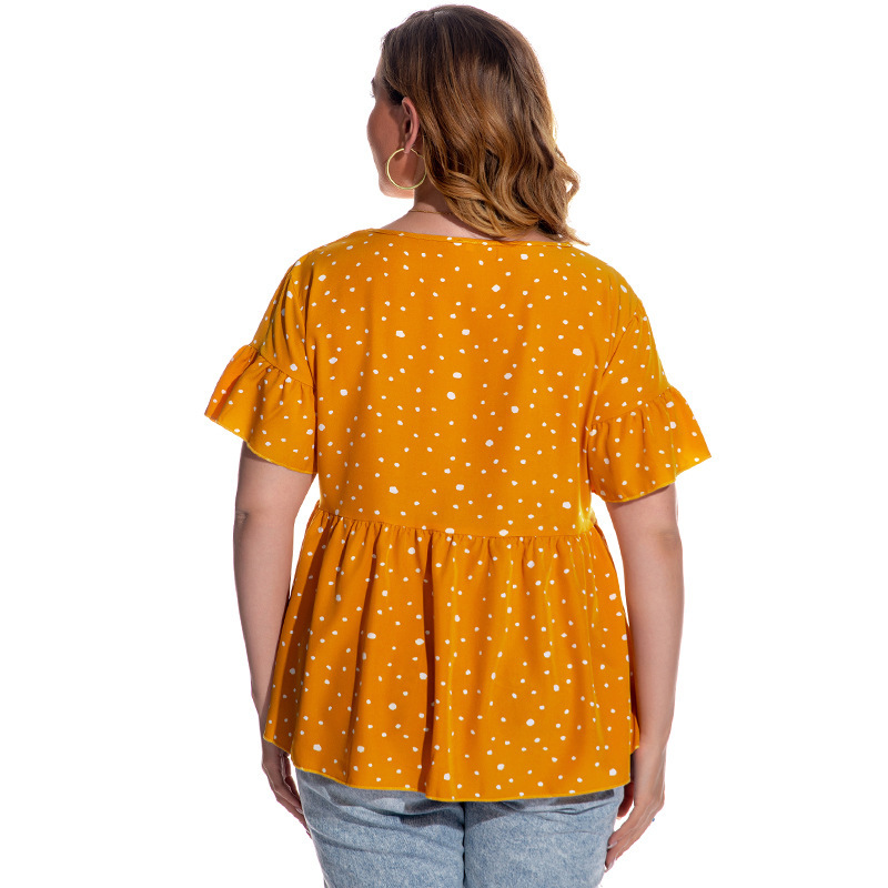 Title 6, Dot Flared Sleeve Short Sleeve Plus Size Women