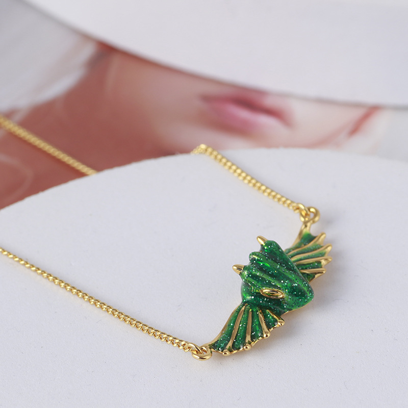 3D Colorful Enamel Little Dragon Couple Necklace