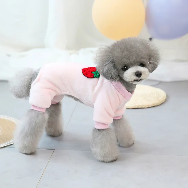 Autumn And Winter New Pet Clothing Pet Fruit Four leg Coral Fleece Dog Pink - Shop at LoveMi