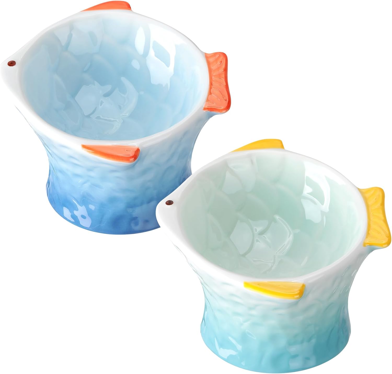 Ceramic Cat Feeder Fish Shape Elevated Bowls  Shallow Angled Non Slip Whisker Fatigue Bowl Tilted Pet Feeder