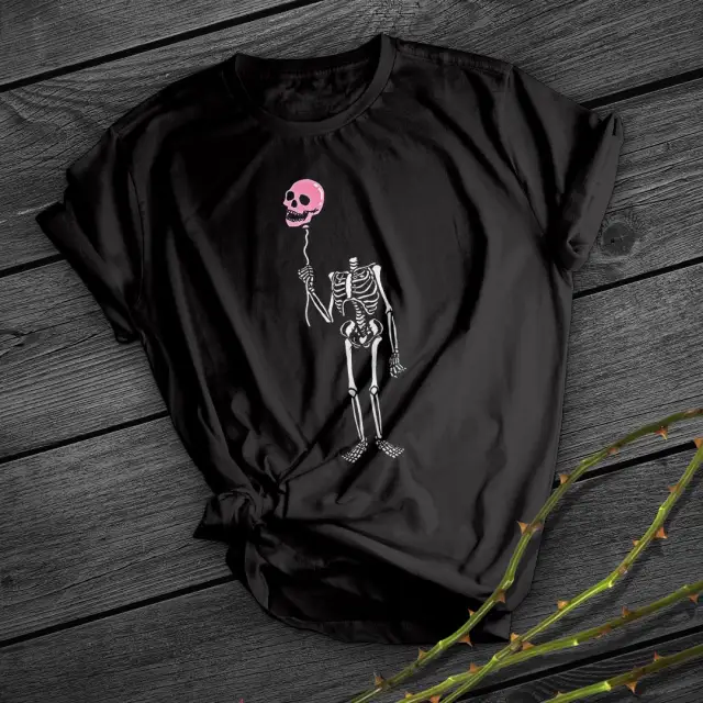 Skeleton Balloon Head Print Short Shirt Team Uniform European And American Fabrics Black - Shop at LoveMi