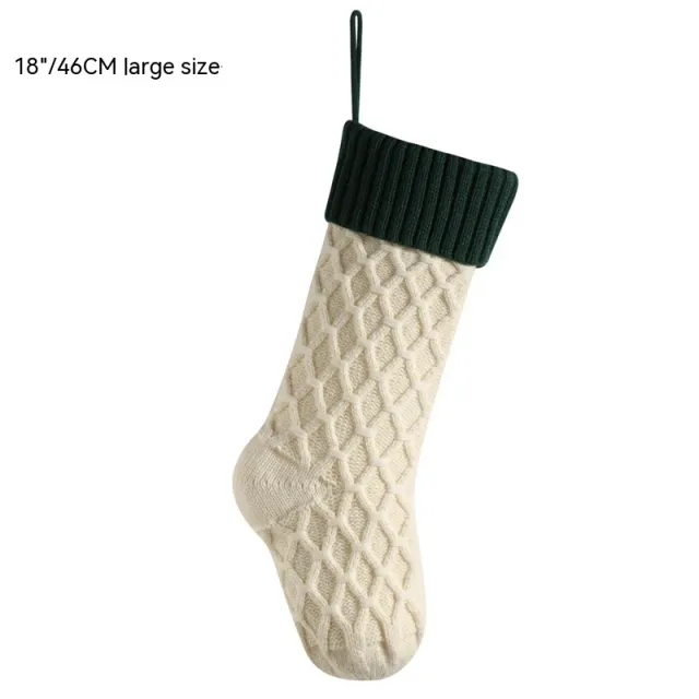 Christmas Socks Gift Bag Decoration Supplies Candy Bag Ivory White Dark Green 46Cm - Shop at LoveMi