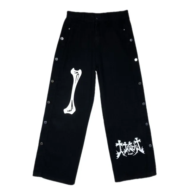 INS Harajuku Style Breasted Casual Loose Denim Trousers Black - Shop at LoveMi