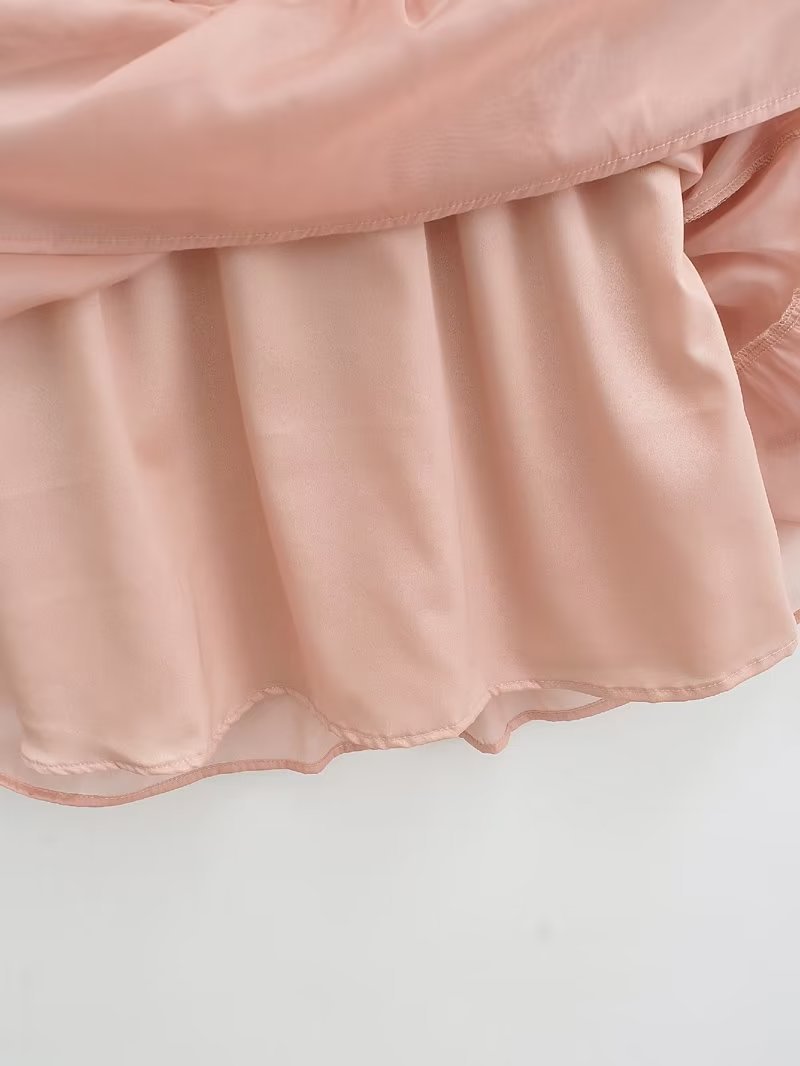V-neck Long Sleeve Light Pleated Chiffon Mini Skirt