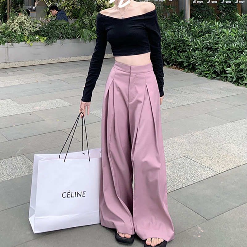 Off-neck Short T-shirt Women's Lazy High Waist Slimming Loose Drooping Wide Leg Pants