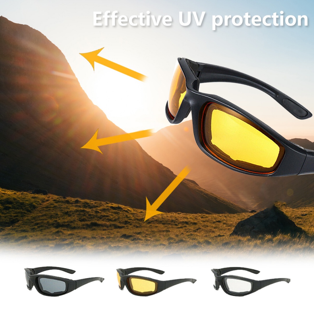 3 Pair Motorcycle Sports Biker Riding Glasses Padded Wind Resistant Sunglasses
