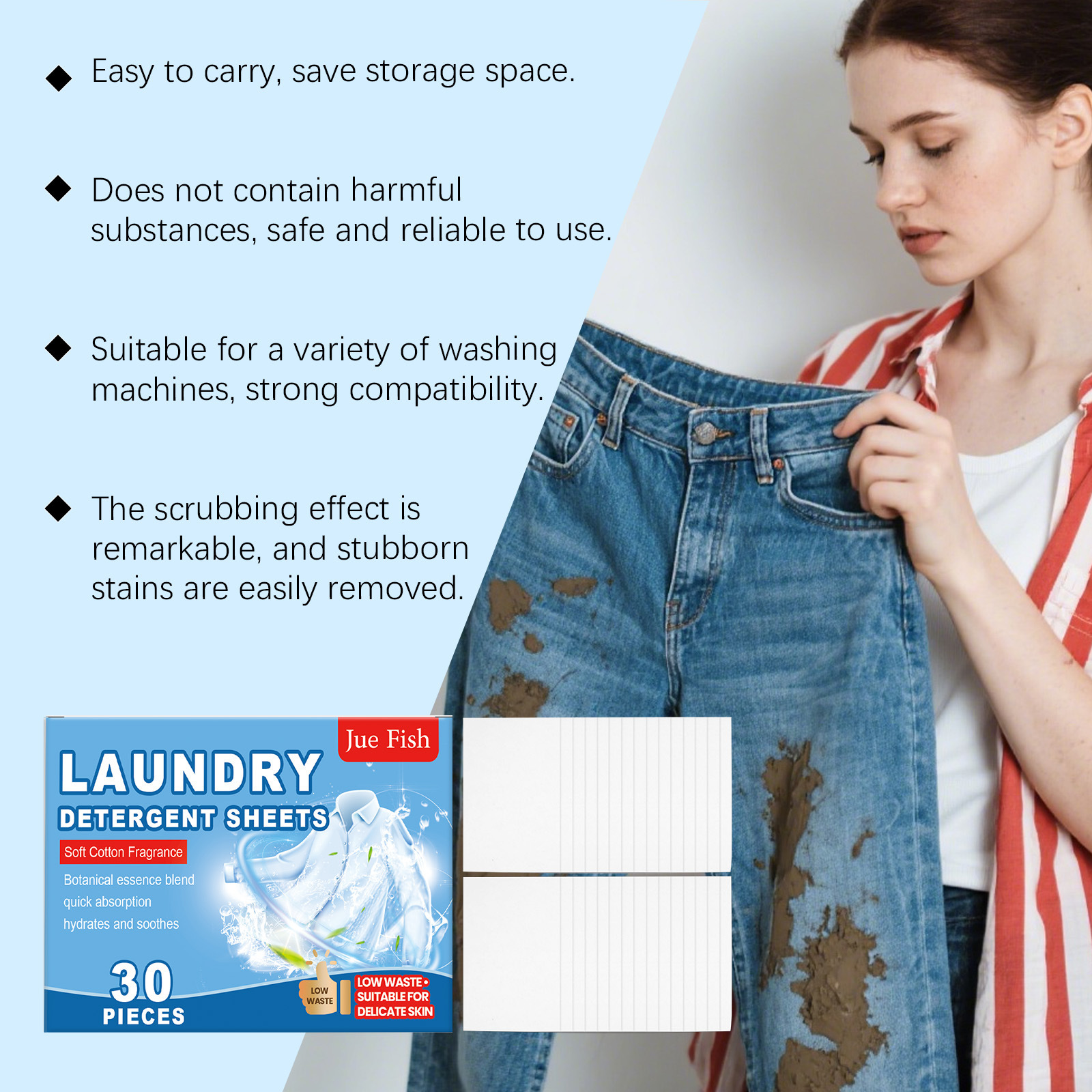 JUEFISH Laundry Detergent Sheets Gently Clean Oil Stains And Dirt, Leaving Clothes Soft And Fragrant, Conveniently Protecting And Keeping Clothes Clean. — view 2
