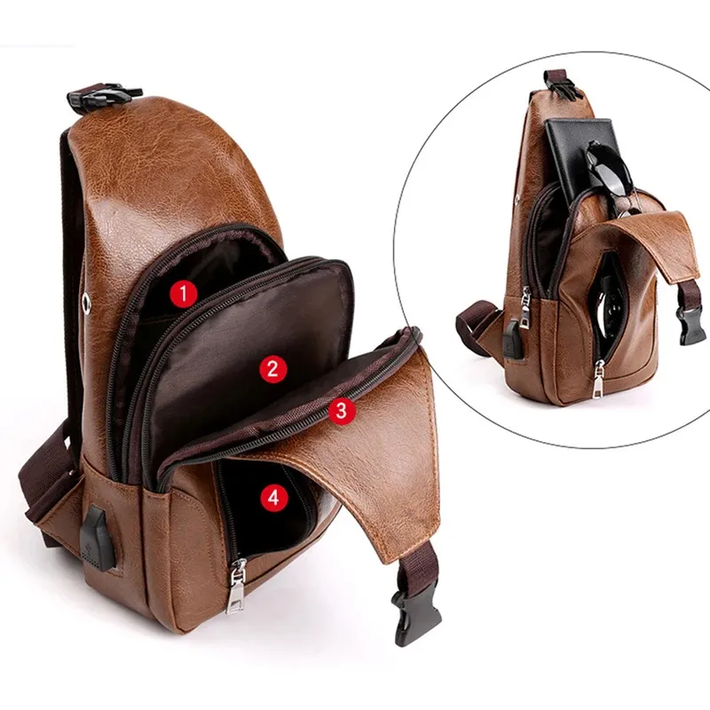 Luxury Brand Messenger Bag Leather Men Chest