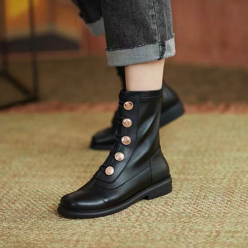 Leather Badge Martin Boots Summer Thin Breathable Stretch Thin