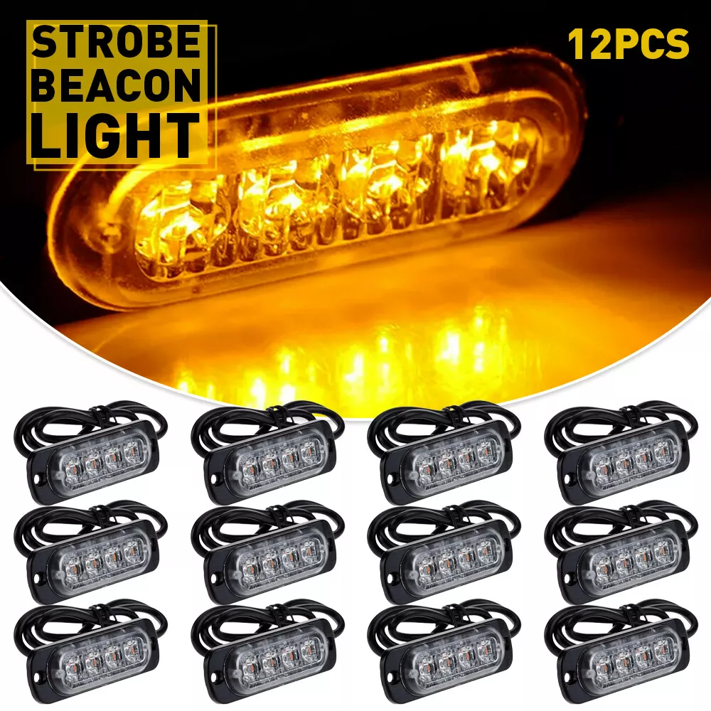 12x 4 LED Recovery Strobe Flashing Truck Beacon Grille Light Lightbar Amber Lamp