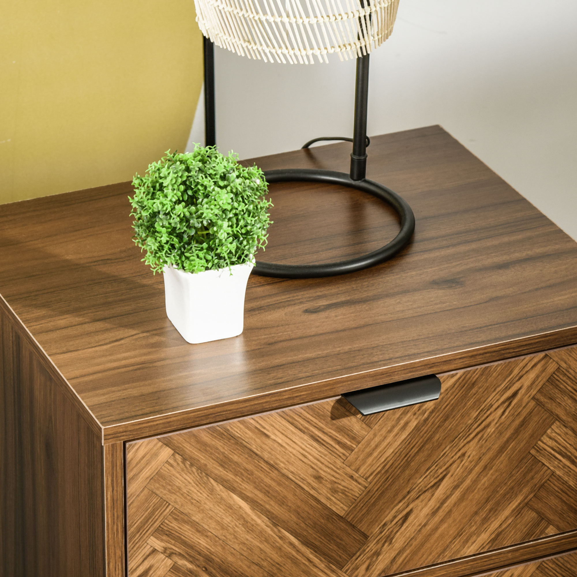 Bedside Table With Two Drawers, Side Cabinet Storage Unit Metal Handles — image 8