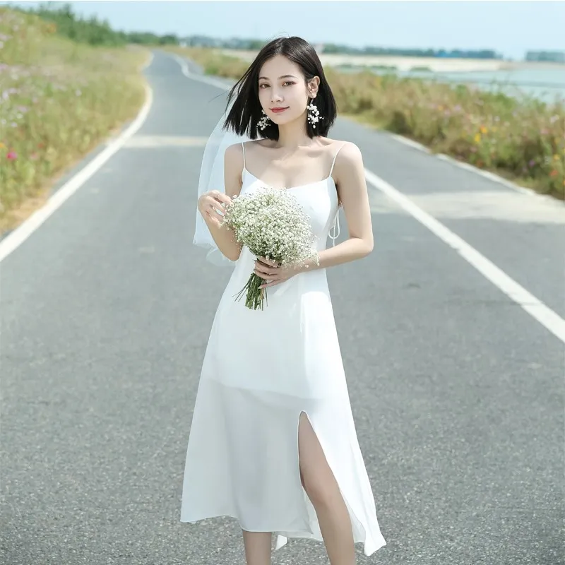 Minimalist Seaside Beach Photo Dress - White