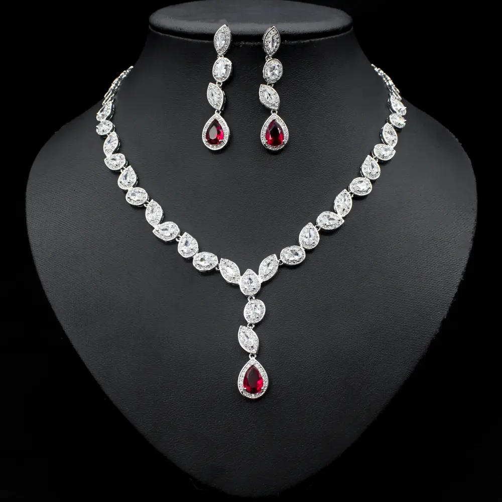 Colorful Zircon Necklace Earrings Clavicle Chain Female Noble Luxury