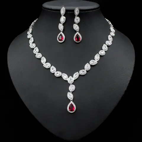 Colorful Zircon Necklace Earrings Clavicle Chain Female Noble Luxury